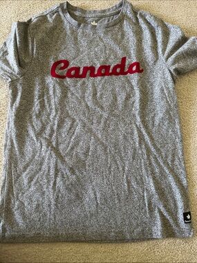 Canada Script Short Sleeve Tee - Gray with Red Lettering